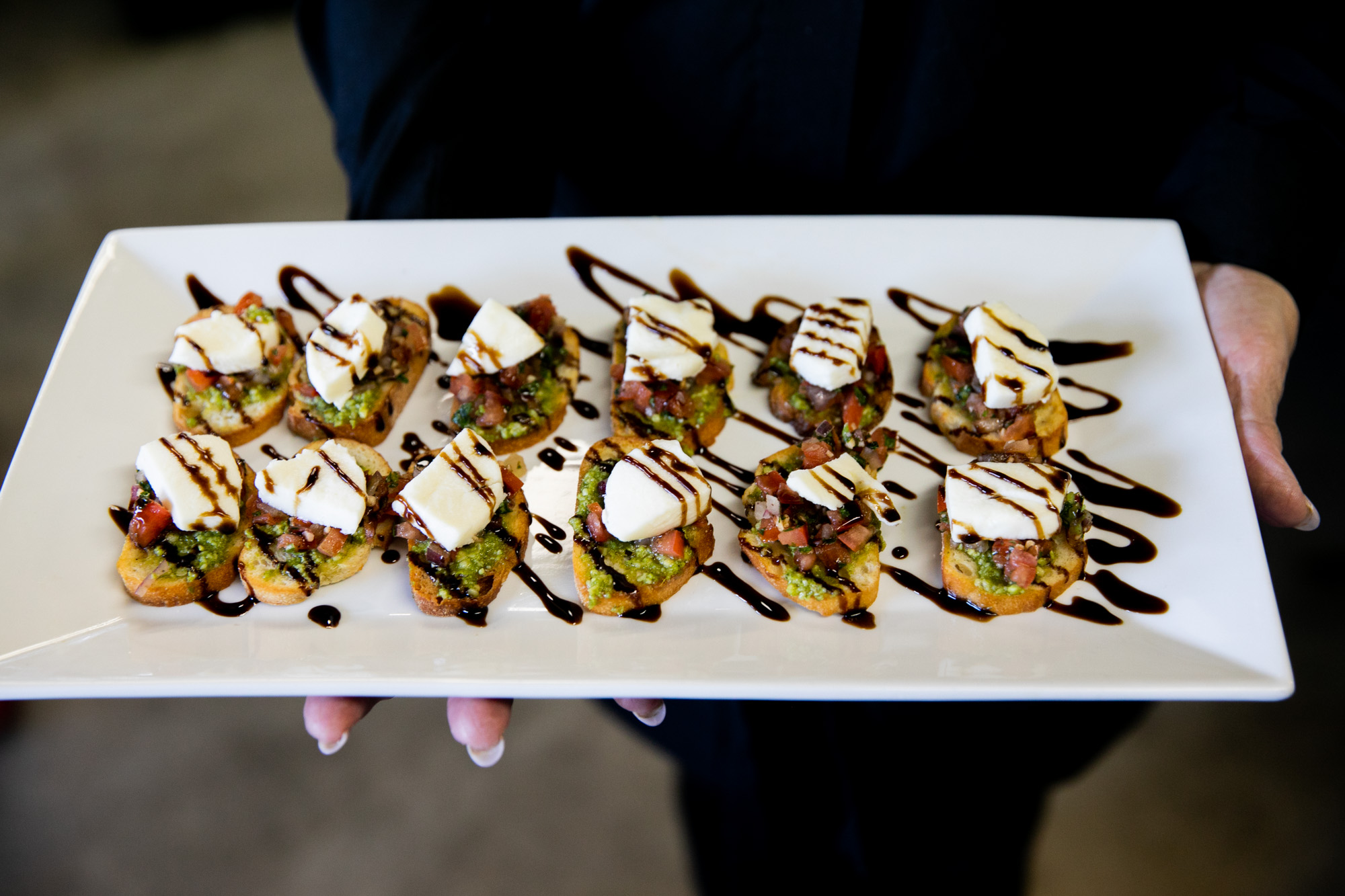 0S4A0407 Wedding appetizers served during cocktail hour at The Penny, San Luis Obispo.