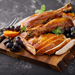 Roasted and carved Thanksgiving turkey